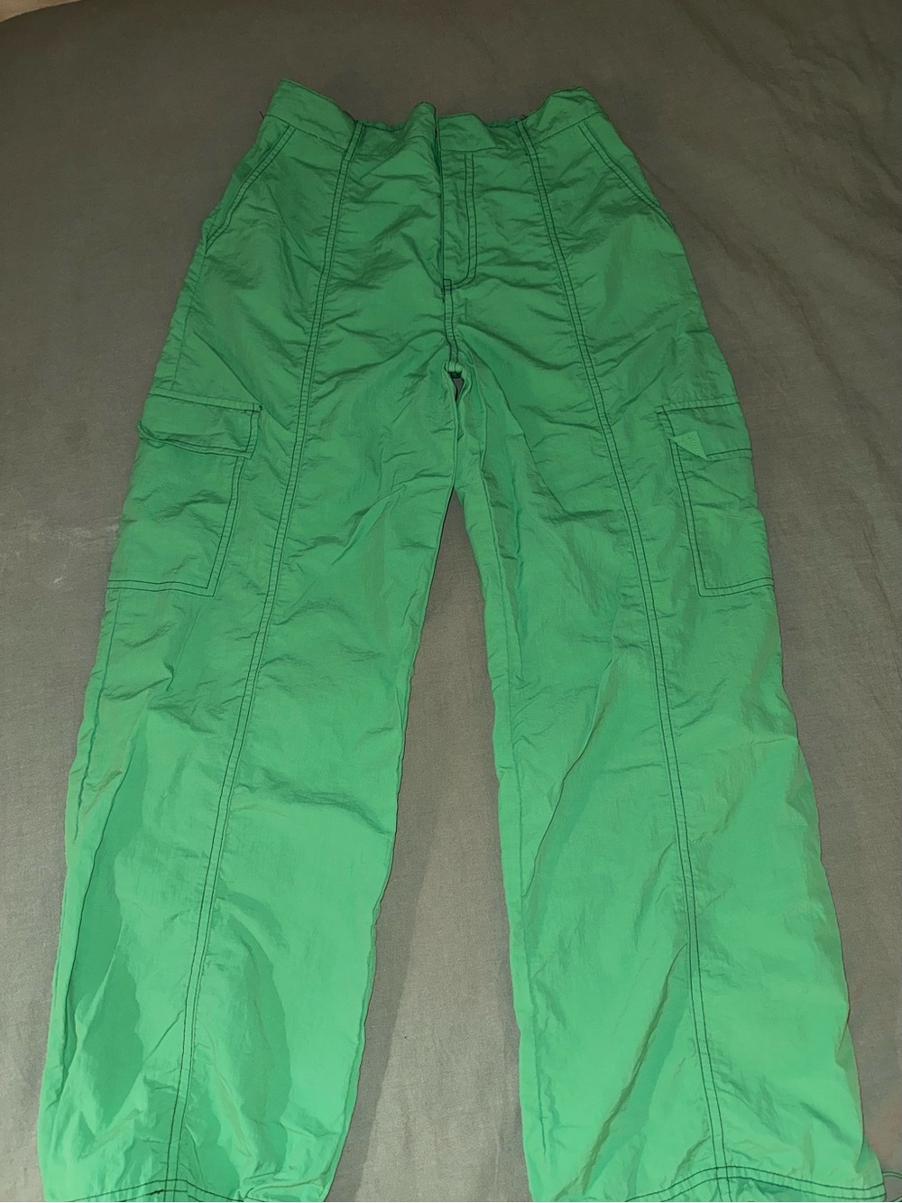 Woman’s Bright Green and Reflective Parachute Cargo Pants